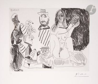 null Pablo Picasso (1881-1973) 
Femme nue montrant un masque masculin, polichinelle,...
