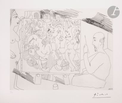 null Pablo Picasso (1881-1973) 
Legless painter in his studio painting "Le Déjeuner...