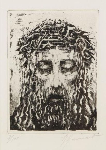 Raphaêl Maurice DROUART (1884-1972) Tête de Christ (Le Saint Suaire). Gravure au...