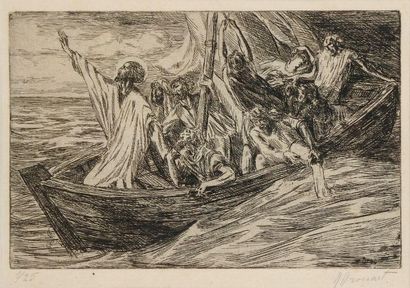 Raphaêl Maurice DROUART (1884-1972) Jésus apaisant la tempête. 1924. Eau-forte. 167 x 110....