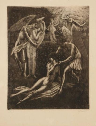 Raphaël Maurice DROUART (1884-1972) La Chute des anges. 1923. Gravure au noir de...