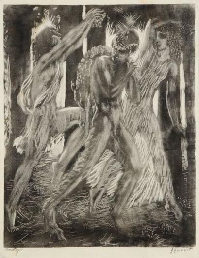 Raphaêl Maurice DROUART (1884-1972) Satyre et deux compagnes. Monotype. 296 x 373....