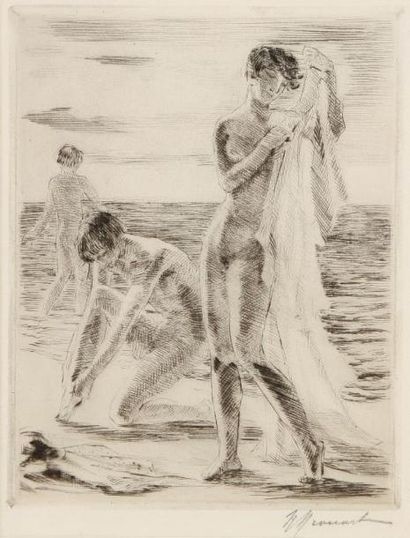 Raphaêl Maurice DROUART (1884-1972) Trois Femmes sur la plage. Pointe sèche. 103 x 135....