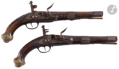Pair of Balkan flintlock pistols. 
Barrels...
