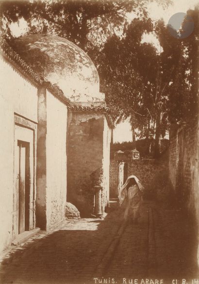 null E. Berg 
Tunisia, c. 1910. 
Tunis. Souk El Blat. Street of the divan. Place...