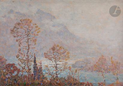 null José MINGRET (1880-1969)
Lugano in autumn
Oil on cardboard.
Unsigned.
16 x 23...