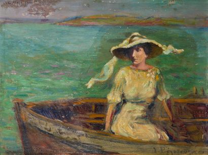 null Jean PÉGOT-OGIER (1877-1915)
Élégante à la barque
Huile sur panneau.
Signée...