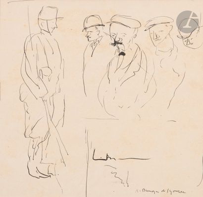 null André DUNOYER DE SEGONZAC (1884-1974)
Soldier and characters
Ink.
Signed lower...