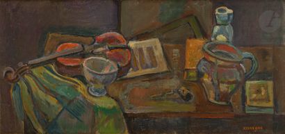 null Pinchus KRÉMÈGNE (1890-1981)
Still life with violin, circa 1930
Oil on canvas.
Signed...