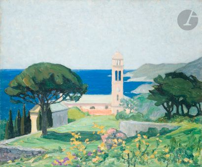 null Raymond THIBÉSART (1874-1963)
Église de Pino, Cap Corse, 1928
Huile sur toile.
Signée...