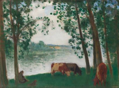 null Pierre-Eugène MONTÉZIN (1874-1946)
Cows at the edge of a pond
Oil on canvas.
Signed...