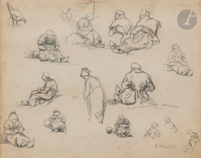 null Léon RICHET (1847-1907)
Études de paysages et de paysans
3 crayons noirs.
Signés.
(Rousseurs).
12,5...