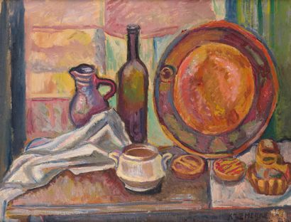 null Pinchus KRÉMÈGNE (1890-1981)
Still life with a plate, 1918
Oil on canvas.
Signed...