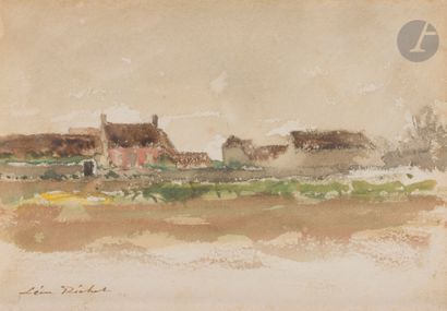 null Léon RICHET (1847-1907)
Landscapes with houses - Village street
3 watercolors.
Signed...