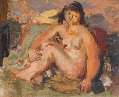 null Nicolas WACKER (1897-1987)
Seated Bather, 1928
Oil on cardboard.
Stamp of the...