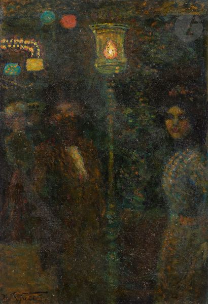 null Ludovic VALLÉE (1864-1939)
Under the streetlight
Oil on canvas.
Signed lower...