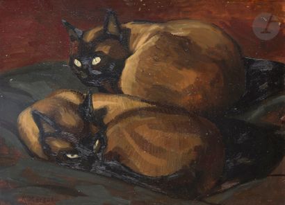 null André MARGAT (1903-1997)
Deux chats couchés, vers 1919-1920
Huile sur carton.
Signée...