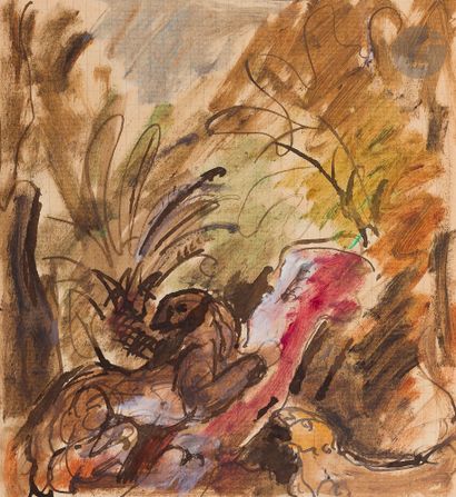 null Charles DUFRESNE (1876-1938)
Studies
4 oils and ink on paper.
One signed.
30...