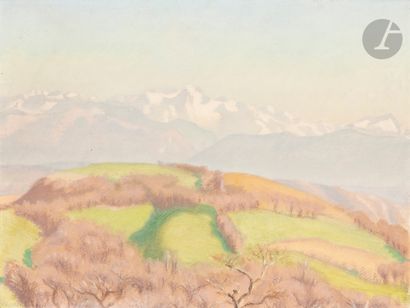 null Charles LACOSTE (1870-1959)
The snowy Pyrenees, 1910 
Oil on cardboard.
Signed...