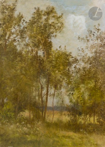 null Léon RICHET (1847-1907)
In the Forest
Oil on paper pasted on canvas.
Signed...
