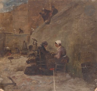 null Léon RICHET (1847-1907)
Rowing the Nets, 1879
Oil on canvas pasted on panel.
Signed...