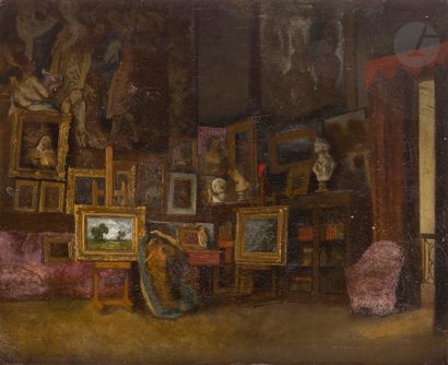 null Léon RICHET (1847-1907)
The painter's studio
Oil on canvas pasted on panel.
Signed...