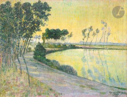 null Louis ROY (1862-1907)
Edge of a river, 1905
Oil on canvas board.
Signed and...