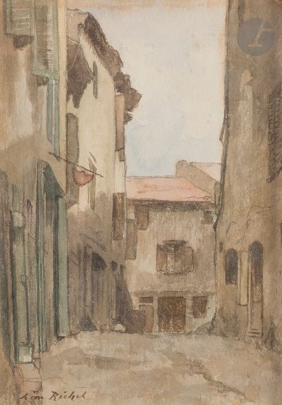 null Léon RICHET (1847-1907)
Paysages aux maisons - Rue de village
3 aquarelles.
Signées...