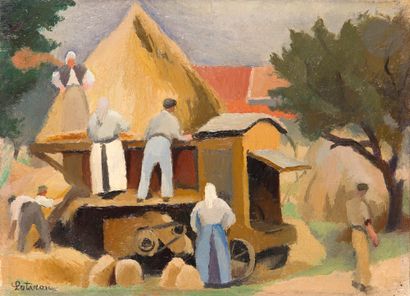 null Robert LOTIRON (1886-1966)
The threshing machine in Breteuil, 1920-1921
Oil...