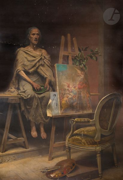 null Eugene Auguste François DEULLY (1860-1933)
Old woman in the studio, circa 1890
Oil...