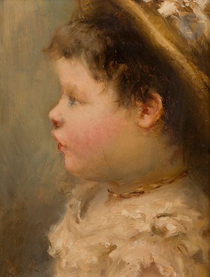 null ECHOOL from the end of the 19th century
Profile of a child
Oil on panel.
26,5...