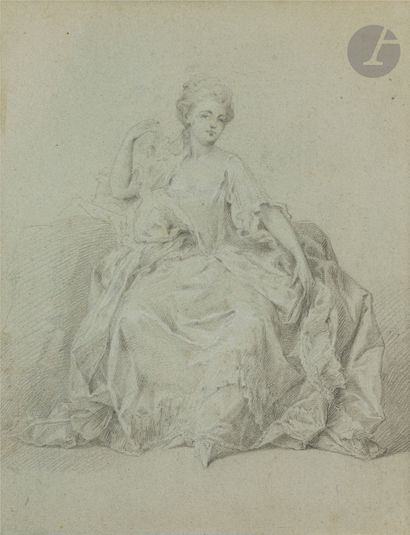 null ÉCOLE FRANCAISE du XVIIIe siècle
Portrait de femme assise
Crayon noir sur papier...