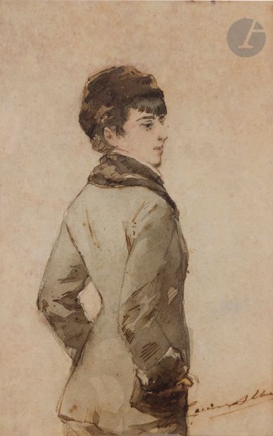 null Louise ABBEMA (Étampes 1858 - Paris 1927)
Garçonne
Plume, encre brune et aquarelle.
Signée...