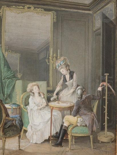 null Nicolas LAVREINCE (Stockholm 1737-1807)
La Collation au boudoir 
Gouache.
37...