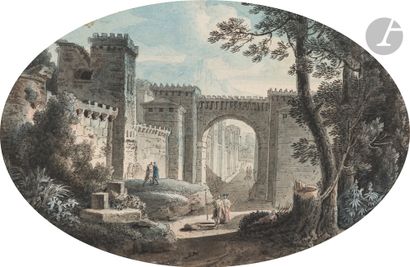 null Entourage de Louis-François CASSAS 
(Azay-le-Ferron 1756 - Versailles 1827)
Ruines...