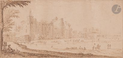 null Gabriel PERELLE (Vernon 1604 - Paris 1677)
Paysage de château animé
Plume et...