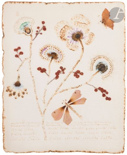 null Jean BENOÎT (1922-2010)
Flowers, butterfly and dragonfly, circa 1960
Mixed media...