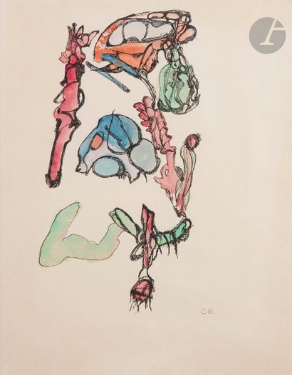 null Camille BRYEN (1907-1977)
Composition, 1945
Encre et aquarelle.
Monogrammée...