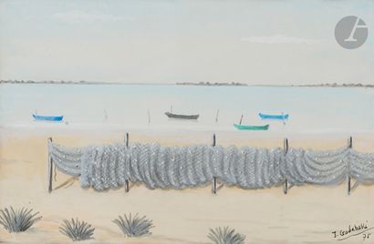 null Jean GODEBSKI (1901-1990)
Camargue, barques sur l’étang, 1975
Gouache.
Signée...