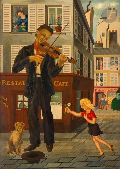 null Rotislaw RACOFF (1904-1982)
The Violinist, 1944
Oil on cardboard.
Signed and...