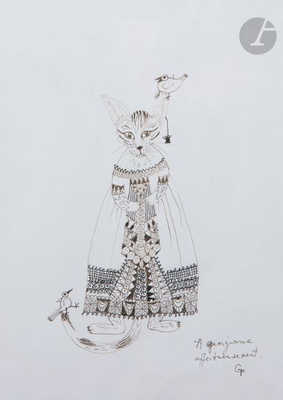 null Gisèle PRASSINOS (1920-2015)
Cat in dress
Ink.
Monogrammed and dedicated "To...