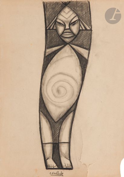 null Claude VERLINDE (1927-2020)
Idol
Black pencil.
Signed at the foot.
(Long tear...