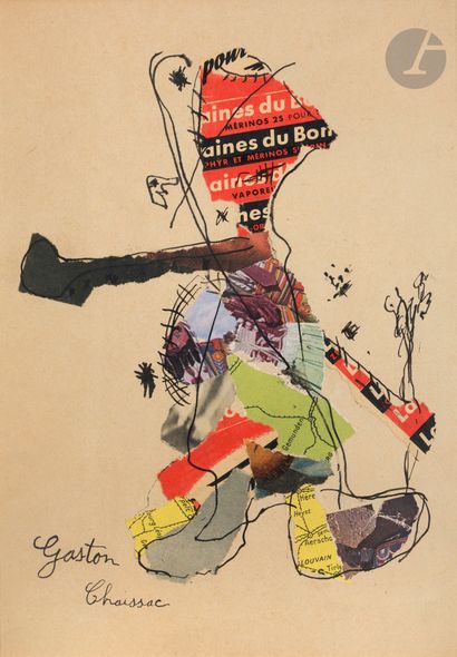 null Gaston CHAISSAC (1910-1964)
Personage with flowers
Collage of advertising papers...
