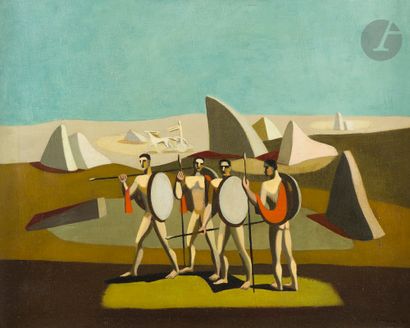 null Véra PAGAVA [géorgienne] (1907-1988)
La Guerre de Troie, 1948
Huile sur toile.
Signée...