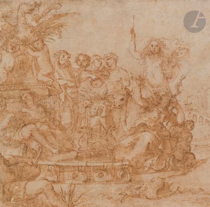 null ÉCOLE ITALIENNE du XVIIe siècle 
Scène d’offrande mythologique, fragment de...