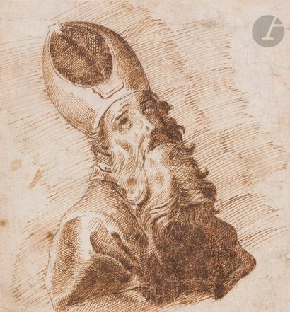 null ÉCOLE ITALIENNE du XVIe siècle 
Portrait en pied d’un homme en costume oriental...