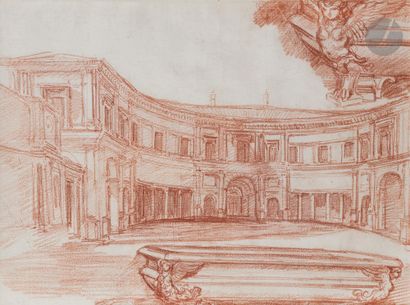  Jean-Robert ANGO (1710 - Rome 1773) 
La Cour d’entrée de la Villa Giulia ; Deux... Gazette Drouot