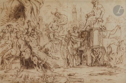 null Raymond LAFAGE (Lisle-sur-Tarn 1656 - Lyon 1684)
Bacchanal 
Pen and brown ink.
Signed...