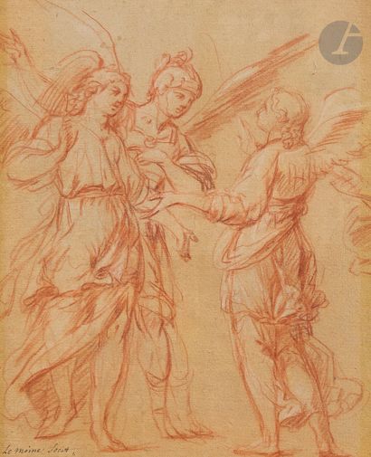 null ÉCOLE FRANÇAISE du XVIIe siècle 
Trois anges dont un en armure
Sanguine et sanguine...