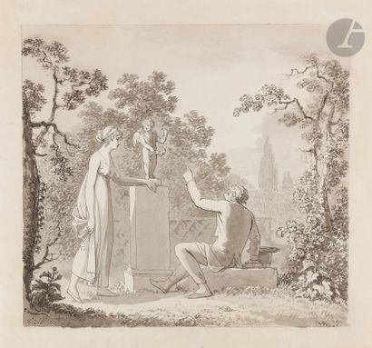 null ÉCOLE ITALIENNE du XVIIe siècle 
Femme assise
Plume et encre brune. 
Cachet...